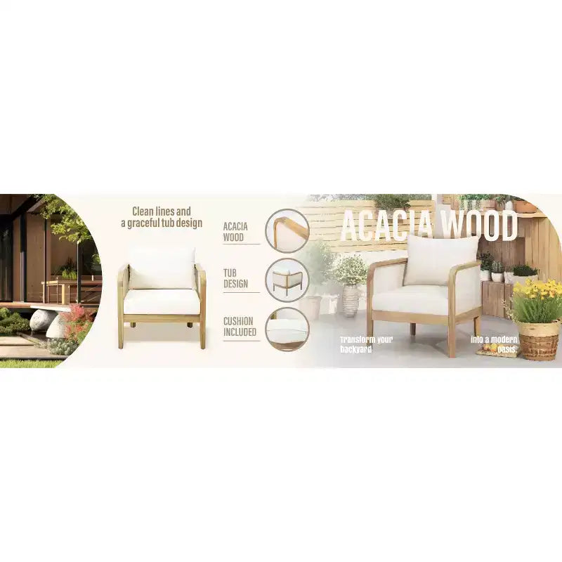 Christopher Knight Home Larci Fauteuil de jardin moderne en acacia avec coussins, beige/teck