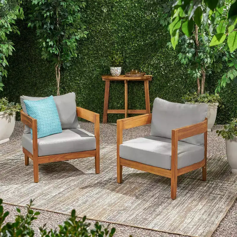 Christopher Knight Home Brooklyn Outdoor Acacia Wood Club Chair with Cushions (Set of 2)