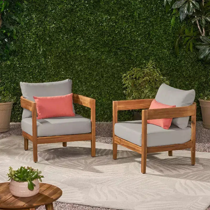 Christopher Knight Home Brooklyn Chaises de club d'extérieur en bois d'acacia avec coussins (lot de 2)