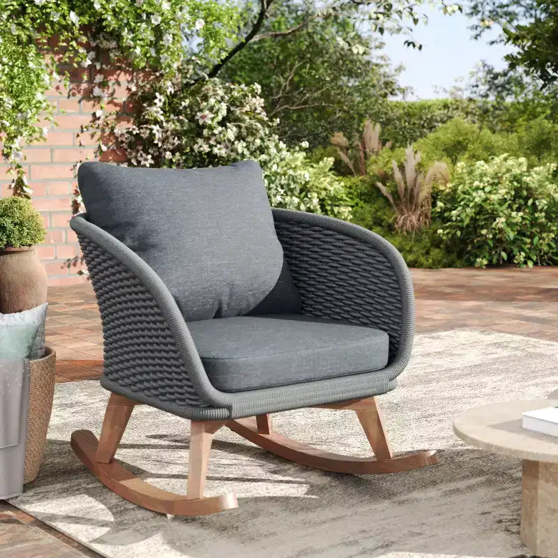 Christopher Knight Home Hattie Fauteuil à bascule contemporain en rotin et bois d'acacia avec coussin