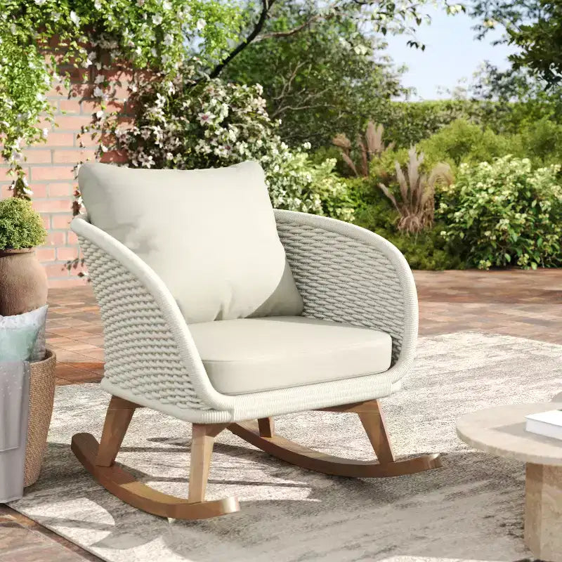 Christopher Knight Home Hattie Fauteuil à bascule contemporain en rotin et bois d'acacia avec coussin