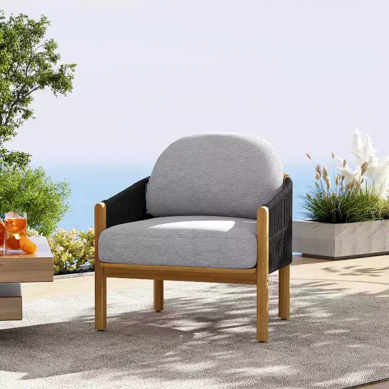 Christopher Knight Home Tatum Fauteuil de jardin en bois d'acacia avec dossier en corde tressée et coussins