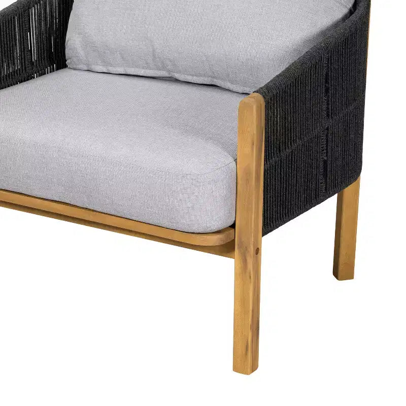Christopher Knight Home Tatum Fauteuil de jardin en bois d'acacia avec dossier en corde tressée et coussins