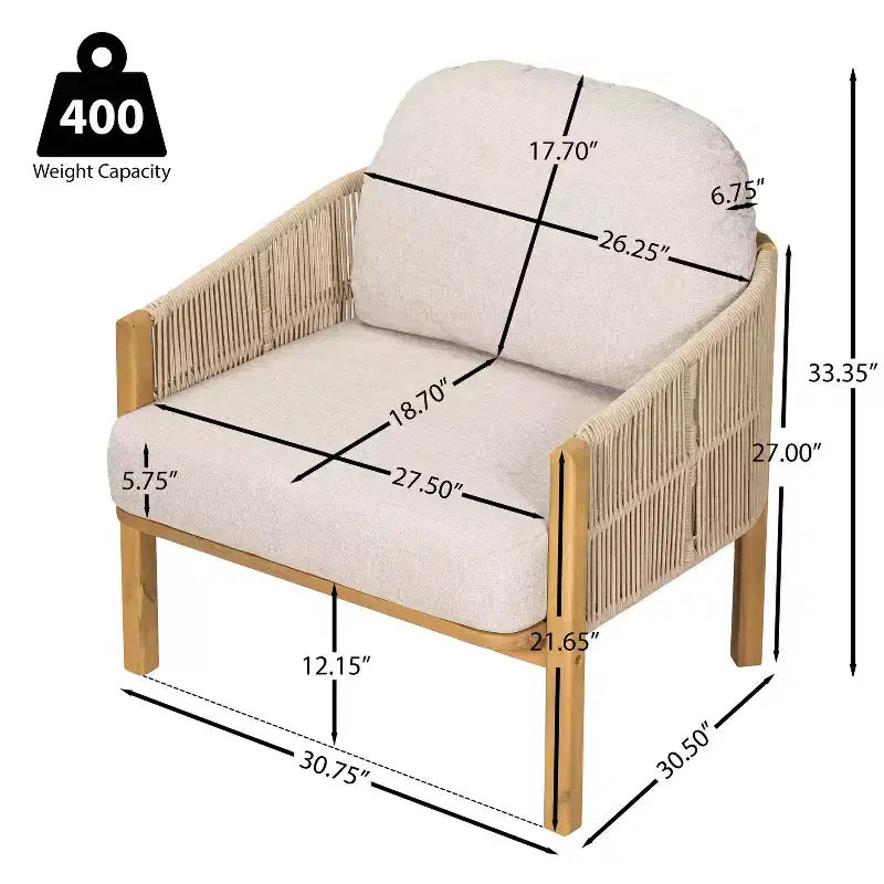 Christopher Knight Home Tatum Fauteuil de jardin en bois d'acacia avec dossier en corde tressée et coussins
