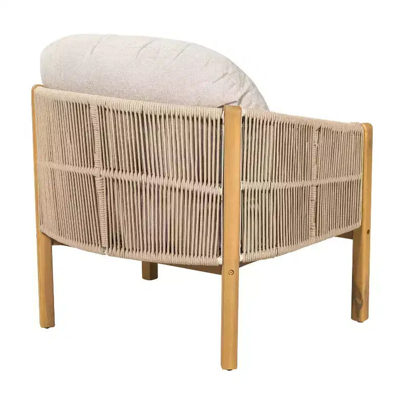 Christopher Knight Home Tatum Fauteuil de jardin en bois d'acacia avec dossier en corde tressée et coussins