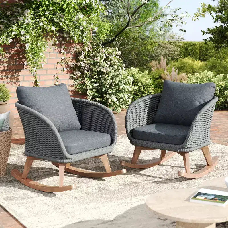 Christopher Knight Home Hattie, fauteuil à bascule contemporain en rotin et bois d'acacia avec coussin (lot de 2)