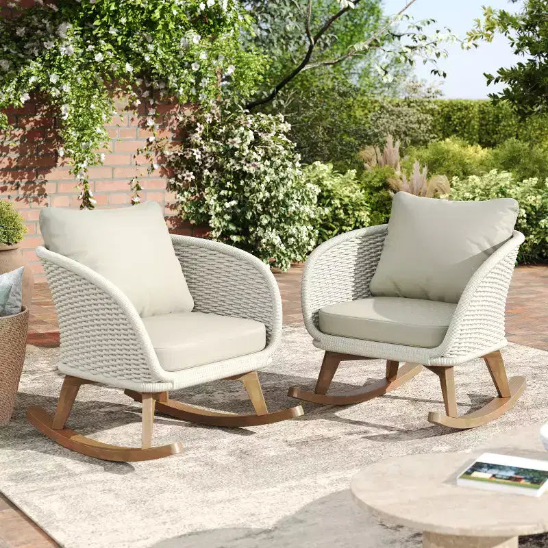 Christopher Knight Home Hattie, fauteuil à bascule contemporain en rotin et bois d'acacia avec coussin (lot de 2)