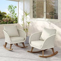 Christopher Knight Home Hattie Patio Contemporary Rattan and Acacia Wood Rocking Chair with Cushion (Set of 2)