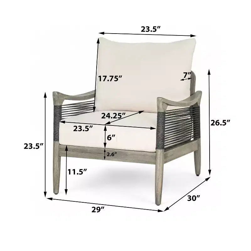 Christopher Knight Home Amos - Chaises de club d'extérieur en bois d'acacia et corde tressée avec coussin épais (lot de 2)