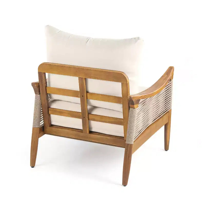 Christopher Knight Home Amos - Chaises de club d'extérieur en bois d'acacia et corde tressée avec coussin épais (lot de 2)