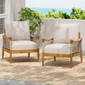 Christopher Knight Home Amos Outdoor Woven Rope Acacia Wood Club Chair with Thick Cushion (Set of 2)
