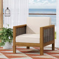 Okak Patio Accent Chairs with Wicker Frame,Set of 1/3,Upholstered Outdoor Armchair Acacia Club Chair for Backyard,Patio&Garden,400lbs Max