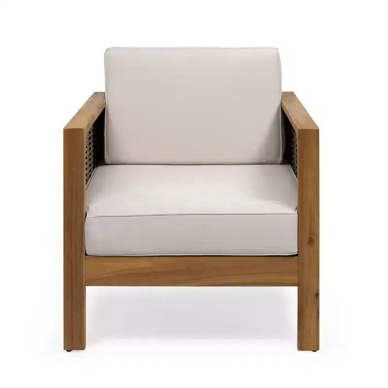 Fauteuils d'appoint Okak Patio avec cadre en osier, lot de 1/3, fauteuil de jardin rembourré en acacia pour arrière-cour, patio et jardin, charge maximale de 180 kg