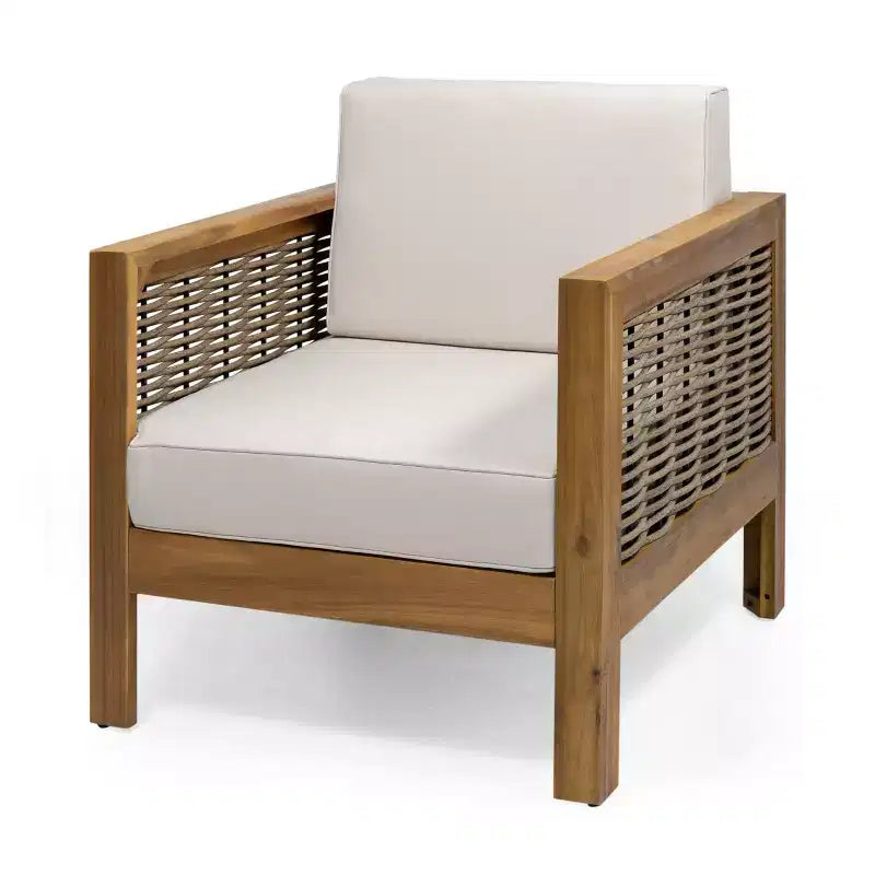 Fauteuils d'appoint Okak Patio avec cadre en osier, lot de 1/3, fauteuil de jardin rembourré en acacia pour arrière-cour, patio et jardin, charge maximale de 180 kg