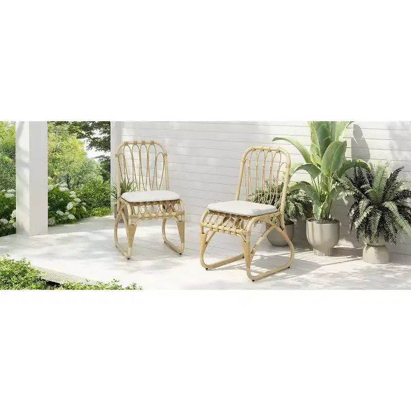 Chaises d'appoint de patio en osier PE Okak Boho, chaises de salle à manger rembourrées, lot de 2, chaises de jardin en rotin pour arrière-cour, jardin et patio, max 180 kg