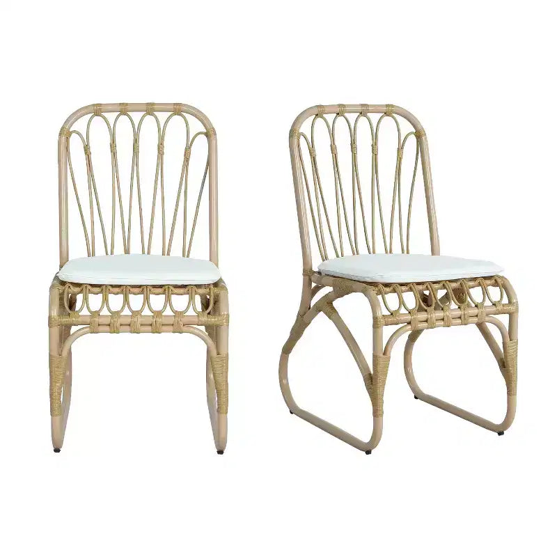 Chaises d'appoint de patio en osier PE Okak Boho, chaises de salle à manger rembourrées, lot de 2, chaises de jardin en rotin pour arrière-cour, jardin et patio, max 180 kg