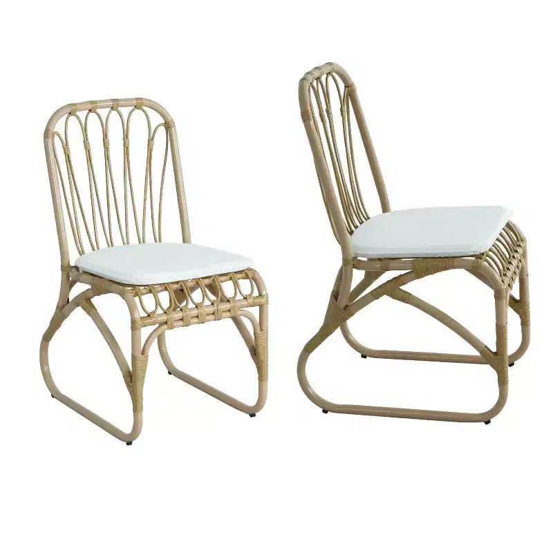 Chaises d'appoint de patio en osier PE Okak Boho, chaises de salle à manger rembourrées, lot de 2, chaises de jardin en rotin pour arrière-cour, jardin et patio, max 180 kg