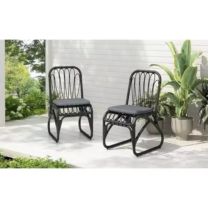 Chaises d'appoint de patio en osier PE Okak Boho, chaises de salle à manger rembourrées, lot de 2, chaises de jardin en rotin pour arrière-cour, jardin et patio, max 180 kg