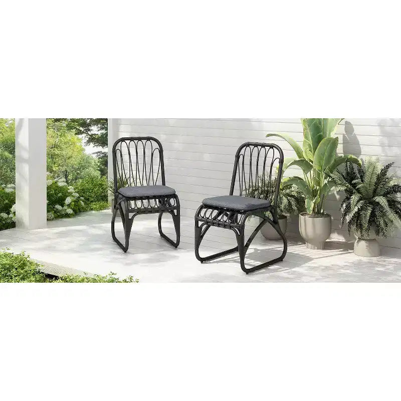Chaises d'appoint de patio en osier PE Okak Boho, chaises de salle à manger rembourrées, lot de 2, chaises de jardin en rotin pour arrière-cour, jardin et patio, max 180 kg