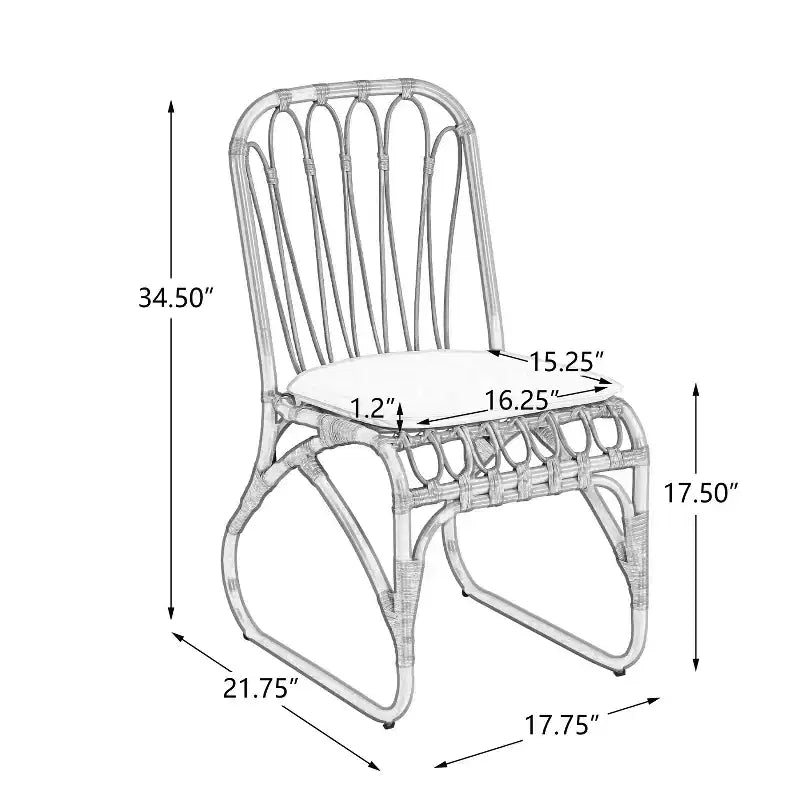 Chaises d'appoint de patio en osier PE Okak Boho, chaises de salle à manger rembourrées, lot de 2, chaises de jardin en rotin pour arrière-cour, jardin et patio, max 180 kg