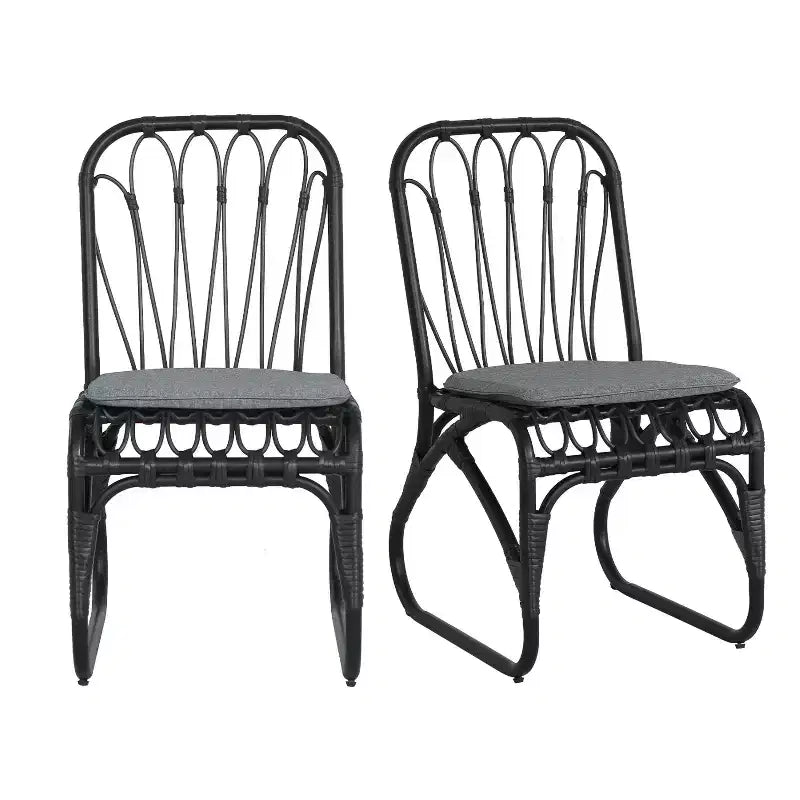 Chaises d'appoint de patio en osier PE Okak Boho, chaises de salle à manger rembourrées, lot de 2, chaises de jardin en rotin pour arrière-cour, jardin et patio, max 180 kg