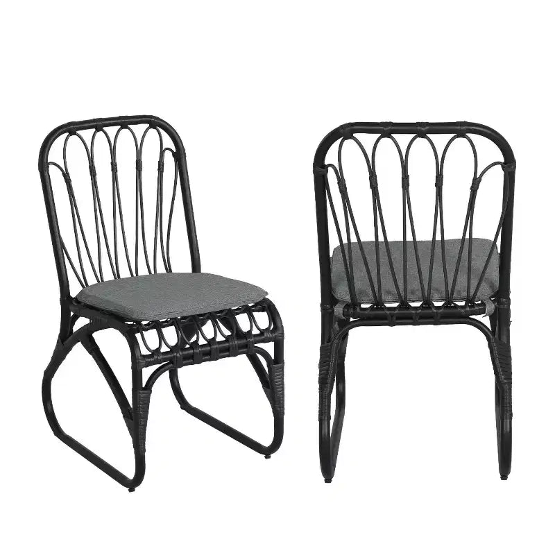 Chaises d'appoint de patio en osier PE Okak Boho, chaises de salle à manger rembourrées, lot de 2, chaises de jardin en rotin pour arrière-cour, jardin et patio, max 180 kg