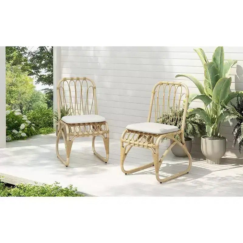 Chaises d'appoint de patio en osier PE Okak Boho, chaises de salle à manger rembourrées, lot de 2, chaises de jardin en rotin pour arrière-cour, jardin et patio, max 180 kg