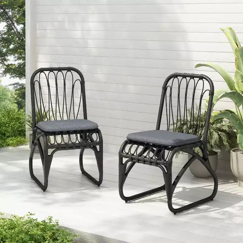 Okak Boho PE Wicker Patio Accent Chairs Upholstered Dining Chairs,Set of 2,Outdoor Rattan Chairs for Backyard,Garden&Patio,,400lbs Max