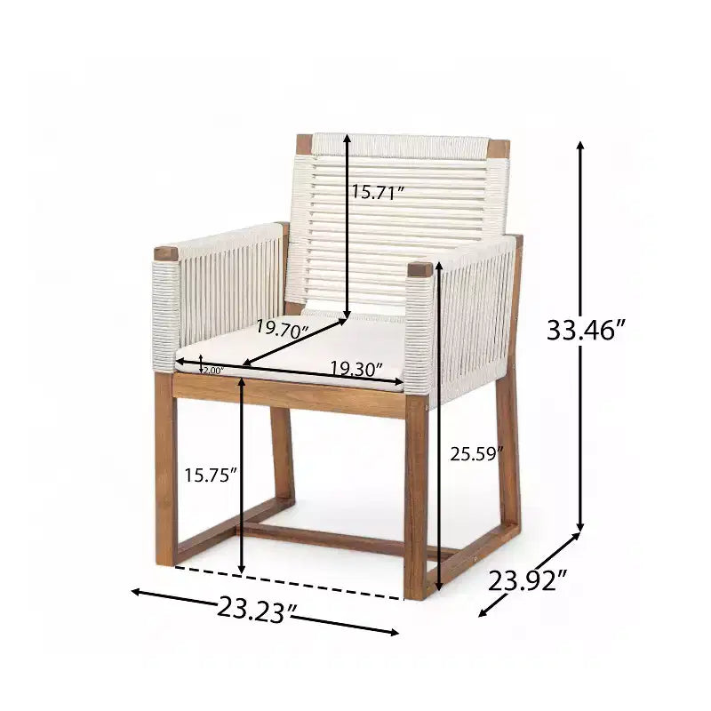 Okak Chaises d'appoint d'extérieur Bohème en Acacia Chaises de salle à manger en corde tressée,Lot de 2,Fauteuils de patio avec coussin lavable pour le jardin,Charge maximale 180 kg