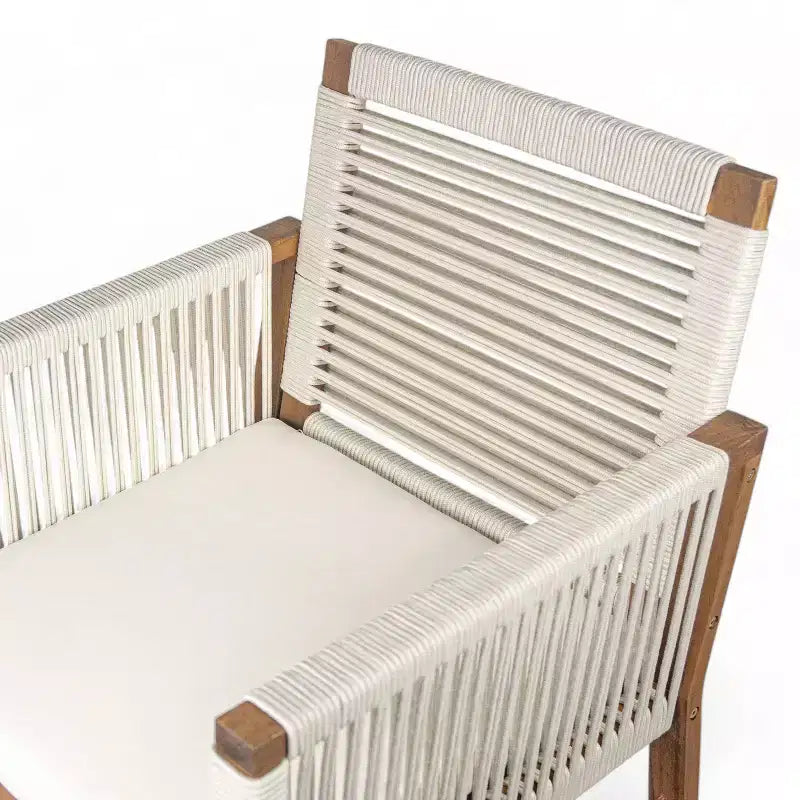 Okak Chaises d'appoint d'extérieur Bohème en Acacia Chaises de salle à manger en corde tressée,Lot de 2,Fauteuils de patio avec coussin lavable pour le jardin,Charge maximale 180 kg