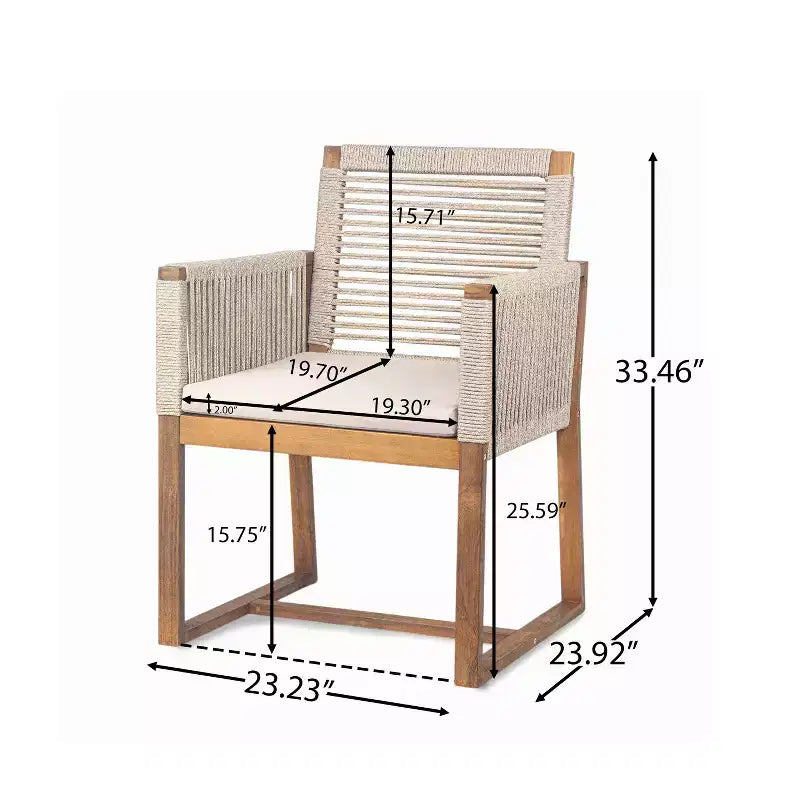 Okak Chaises d'appoint d'extérieur Bohème en Acacia Chaises de salle à manger en corde tressée,Lot de 2,Fauteuils de patio avec coussin lavable pour le jardin,Charge maximale 180 kg