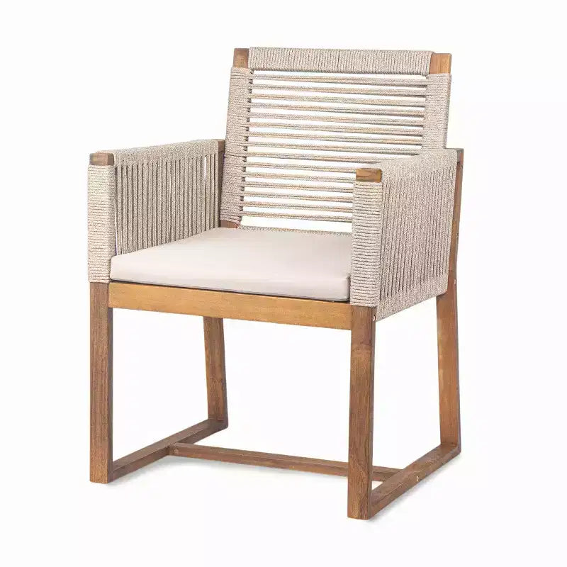 Okak Chaises d'appoint d'extérieur Bohème en Acacia Chaises de salle à manger en corde tressée,Lot de 2,Fauteuils de patio avec coussin lavable pour le jardin,Charge maximale 180 kg