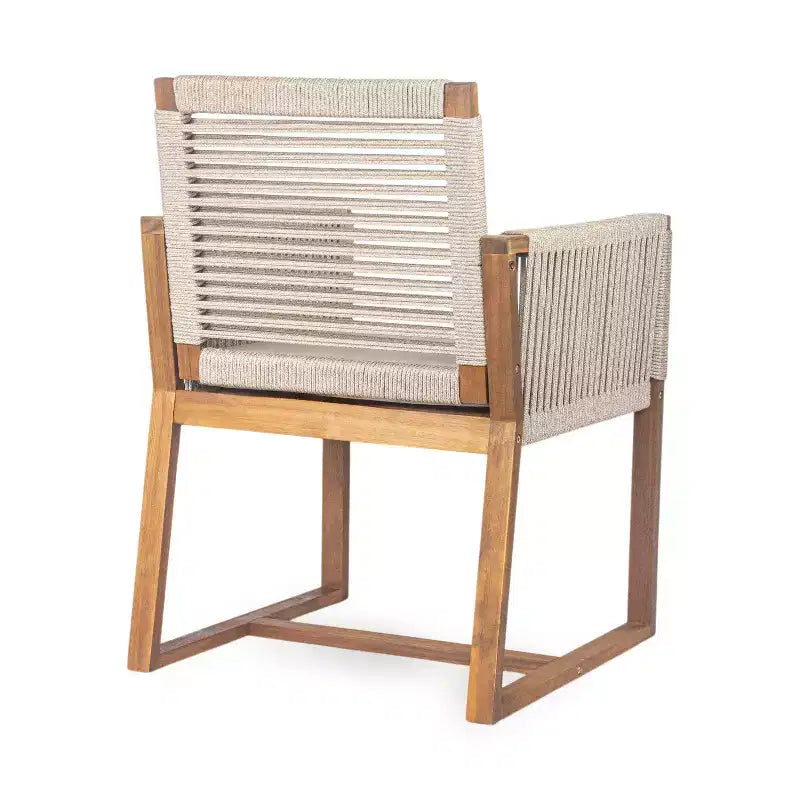 Okak Chaises d'appoint d'extérieur Bohème en Acacia Chaises de salle à manger en corde tressée,Lot de 2,Fauteuils de patio avec coussin lavable pour le jardin,Charge maximale 180 kg