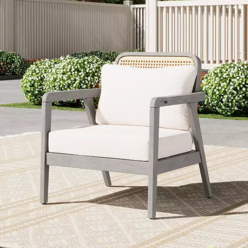 Fauteuils d'appoint d'extérieur style bohème Okak Fauteuils club rembourrés, ensemble de 1/2, siège de conversation en acacia pour patio, véranda, jardin et arrière-cour, 180 kg max.