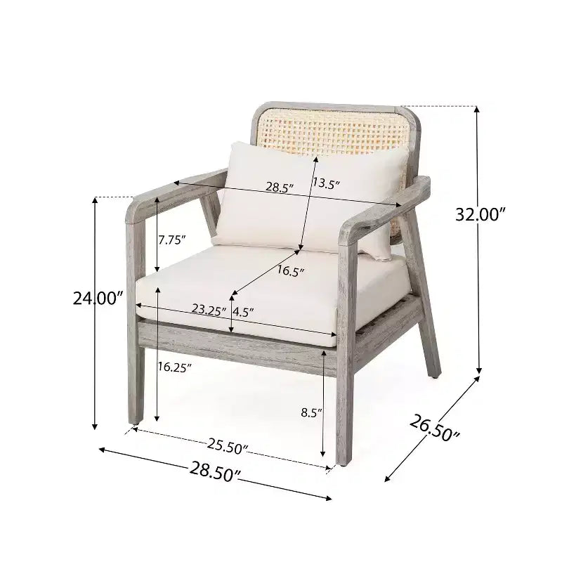 Fauteuils d'appoint d'extérieur style bohème Okak Fauteuils club rembourrés, ensemble de 1/2, siège de conversation en acacia pour patio, véranda, jardin et arrière-cour, 180 kg max.