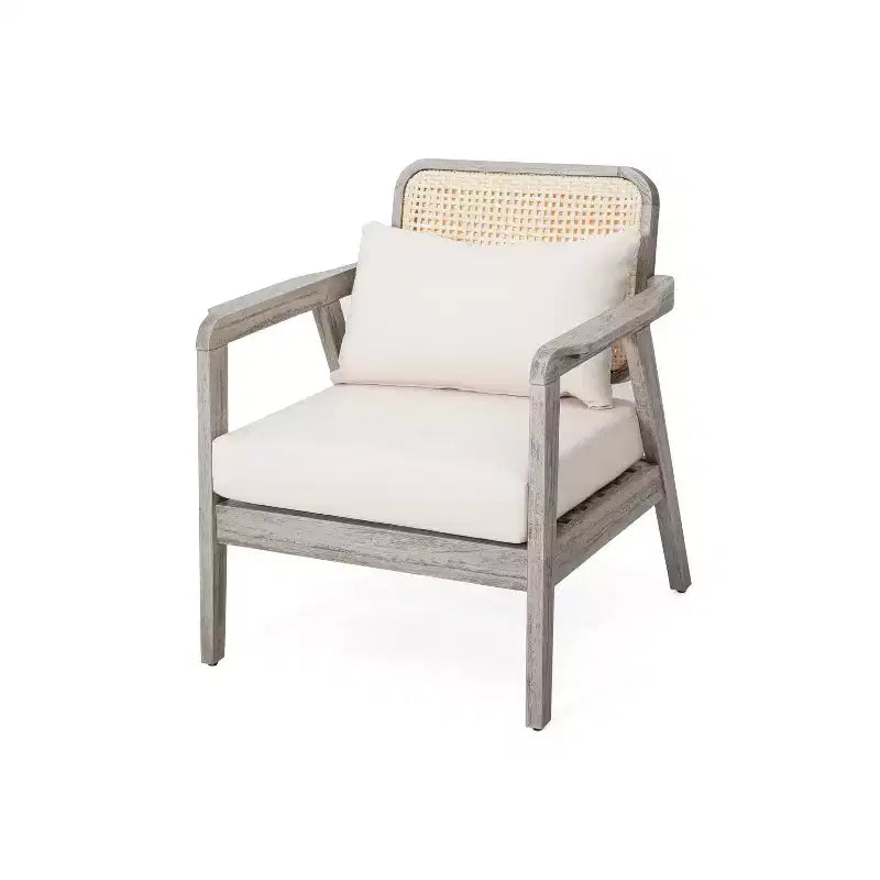 Fauteuils d'appoint d'extérieur style bohème Okak Fauteuils club rembourrés, ensemble de 1/2, siège de conversation en acacia pour patio, véranda, jardin et arrière-cour, 180 kg max.