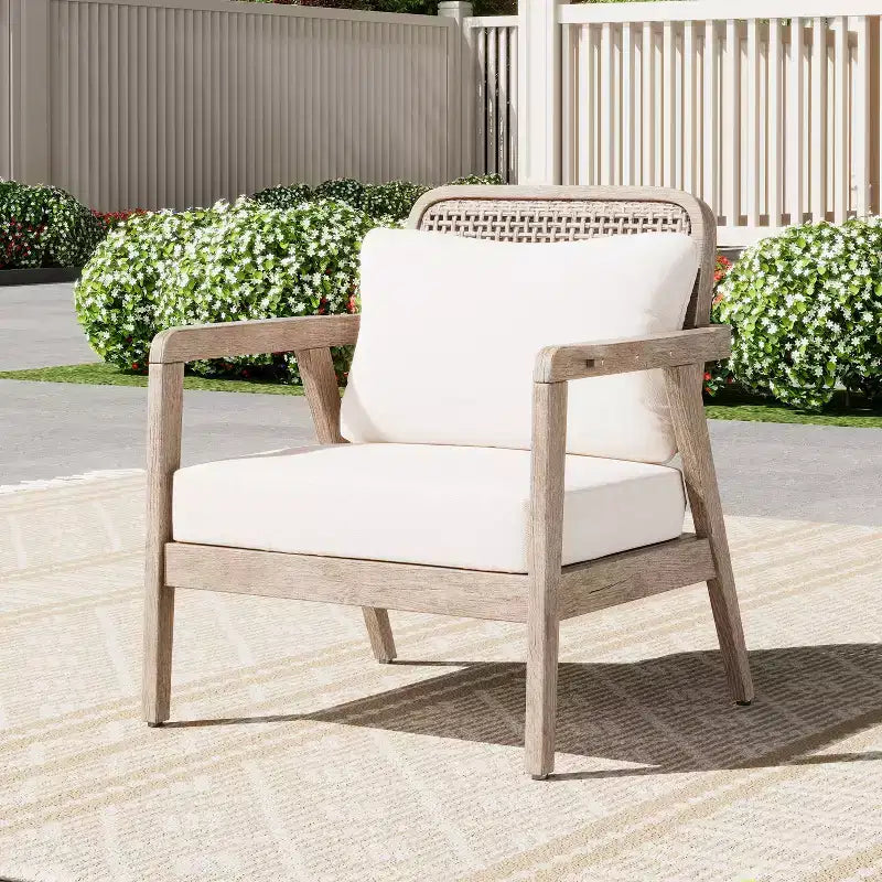 Fauteuils d'appoint d'extérieur style bohème Okak Fauteuils club rembourrés, ensemble de 1/2, siège de conversation en acacia pour patio, véranda, jardin et arrière-cour, 180 kg max.