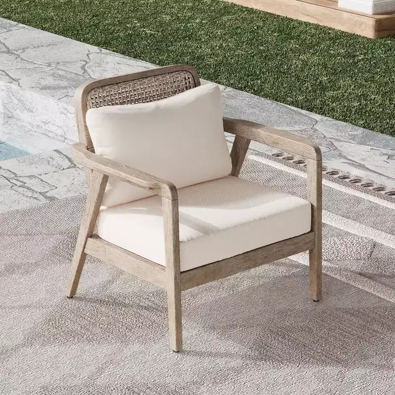 Fauteuils d'appoint d'extérieur style bohème Okak Fauteuils club rembourrés, ensemble de 1/2, siège de conversation en acacia pour patio, véranda, jardin et arrière-cour, 180 kg max.