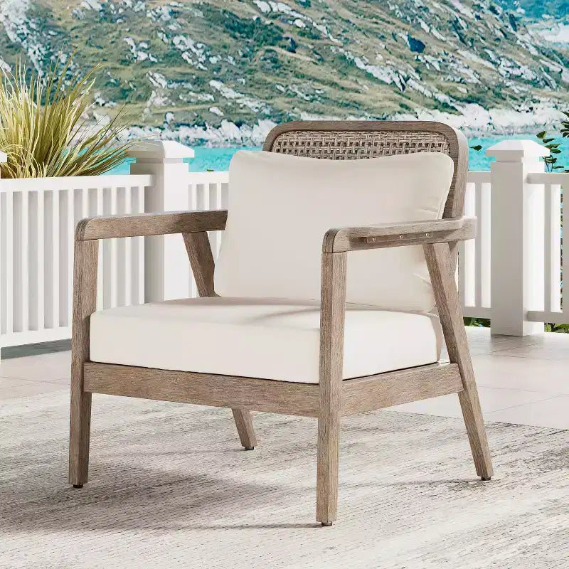 Fauteuils d'appoint d'extérieur style bohème Okak Fauteuils club rembourrés, ensemble de 1/2, siège de conversation en acacia pour patio, véranda, jardin et arrière-cour, 180 kg max.