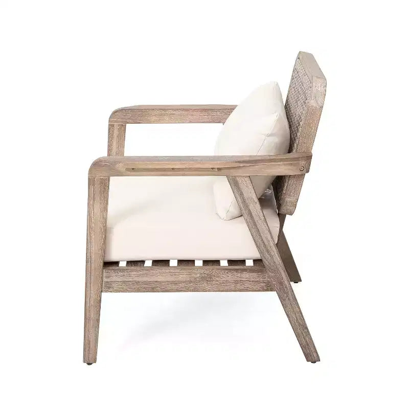 Fauteuils d'appoint d'extérieur style bohème Okak Fauteuils club rembourrés, ensemble de 1/2, siège de conversation en acacia pour patio, véranda, jardin et arrière-cour, 180 kg max.