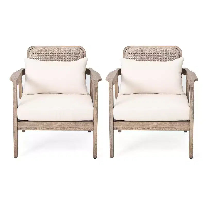 Fauteuils d'appoint d'extérieur style bohème Okak Fauteuils club rembourrés, ensemble de 1/2, siège de conversation en acacia pour patio, véranda, jardin et arrière-cour, 180 kg max.