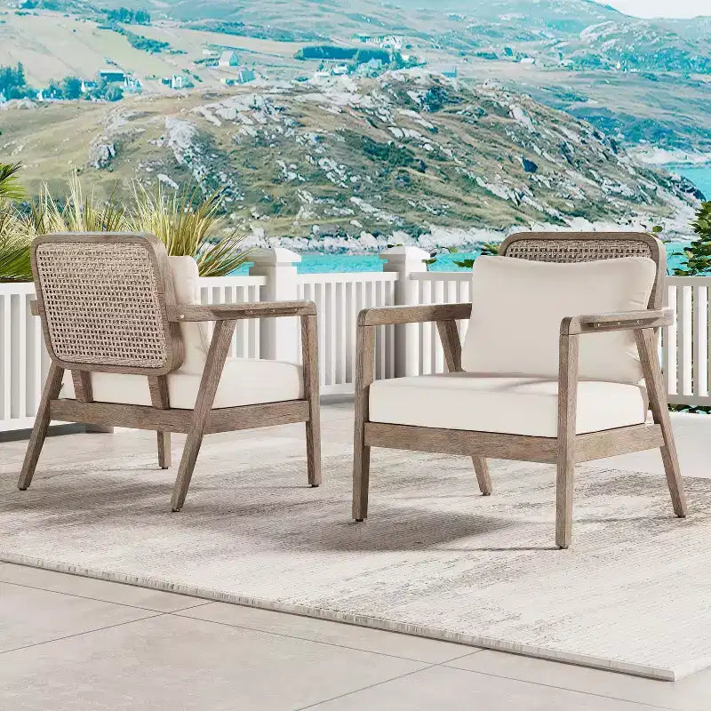 Fauteuils d'appoint d'extérieur style bohème Okak Fauteuils club rembourrés, ensemble de 1/2, siège de conversation en acacia pour patio, véranda, jardin et arrière-cour, 180 kg max.
