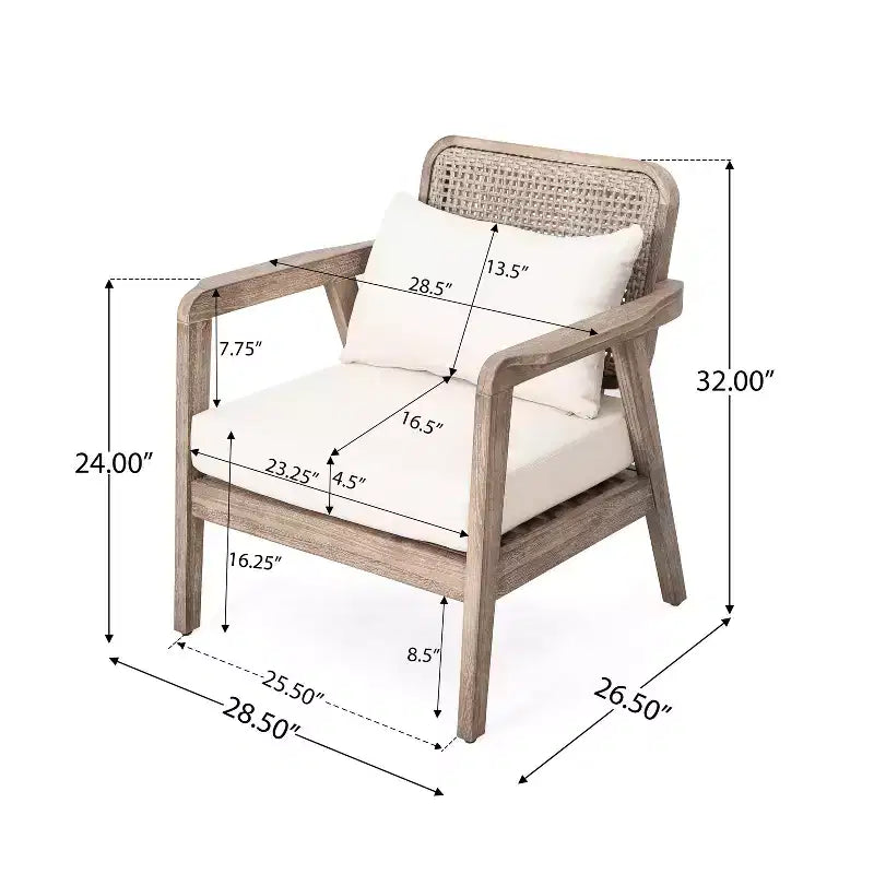Fauteuils d'appoint d'extérieur style bohème Okak Fauteuils club rembourrés, ensemble de 1/2, siège de conversation en acacia pour patio, véranda, jardin et arrière-cour, 180 kg max.