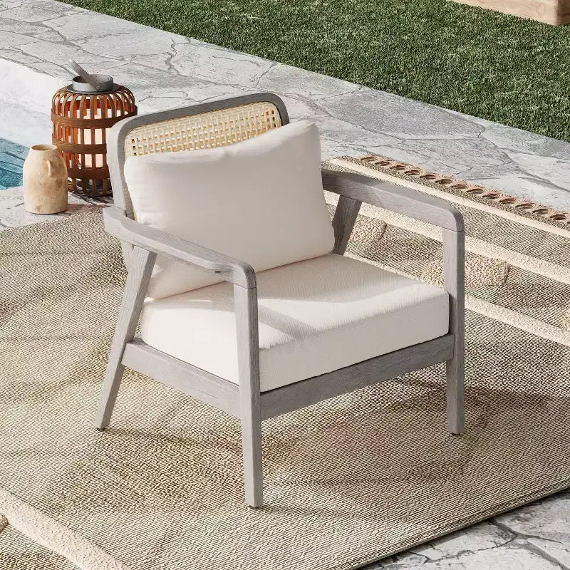 Fauteuils d'appoint d'extérieur style bohème Okak Fauteuils club rembourrés, ensemble de 1/2, siège de conversation en acacia pour patio, véranda, jardin et arrière-cour, 180 kg max.