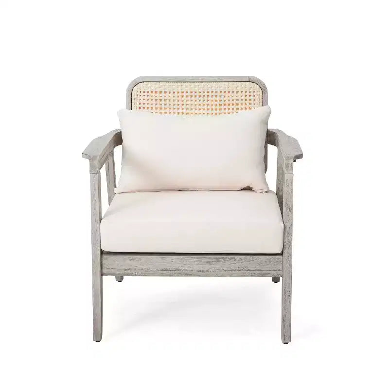 Fauteuils d'appoint d'extérieur style bohème Okak Fauteuils club rembourrés, ensemble de 1/2, siège de conversation en acacia pour patio, véranda, jardin et arrière-cour, 180 kg max.