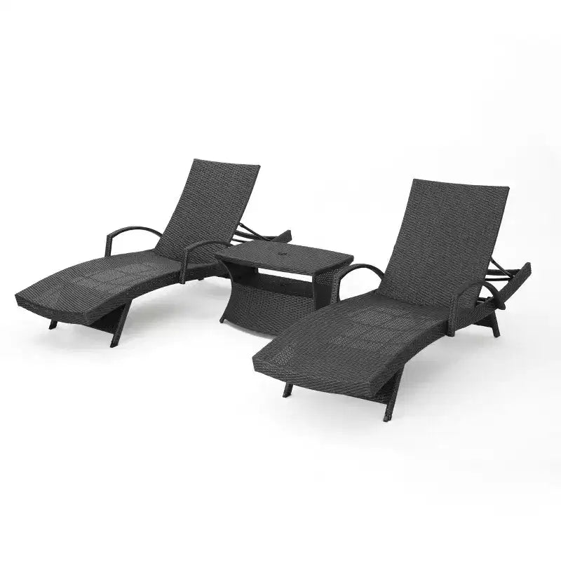 Christopher Knight Home Salem Ensemble de 3 chaises longues réglables en osier avec table d'appoint