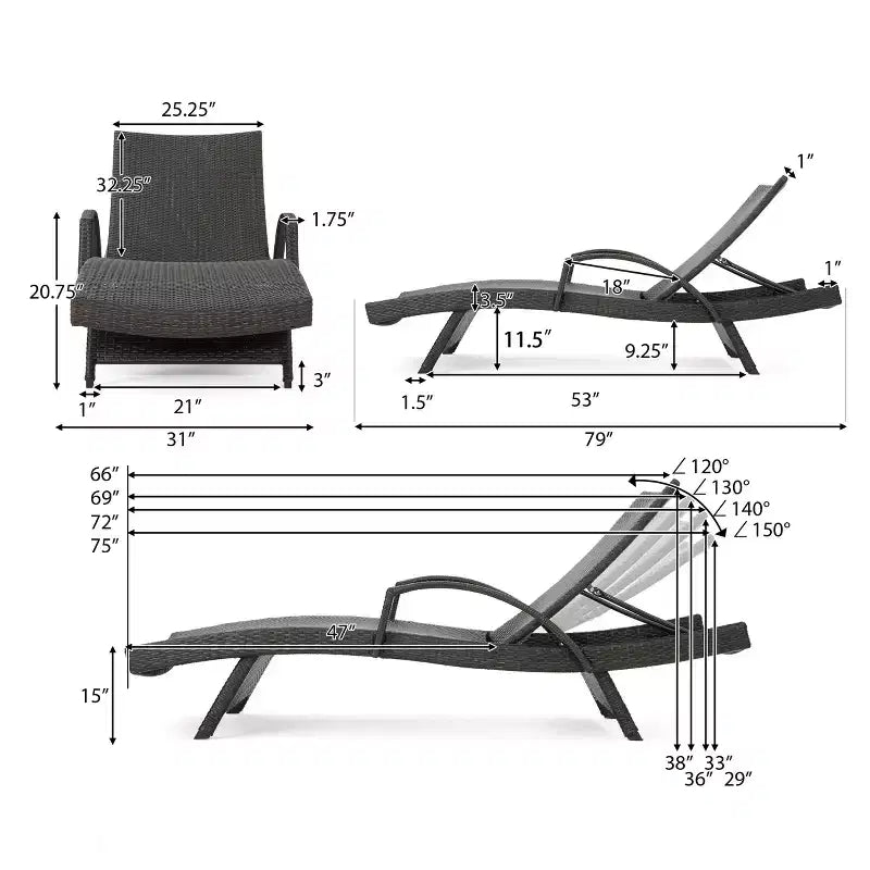 Christopher Knight Home Salem Ensemble de 3 chaises longues réglables en osier avec table d'appoint