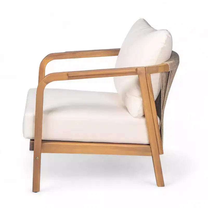 Okak 16 Fauteuil d'extérieur Bohème Chaise de Club en Acacia avec Dossier Tressé, Lot de 1/2, Fauteuil de Salon de Jardin pour Porche, Jardin, Cour Arrière, 180 kg Max