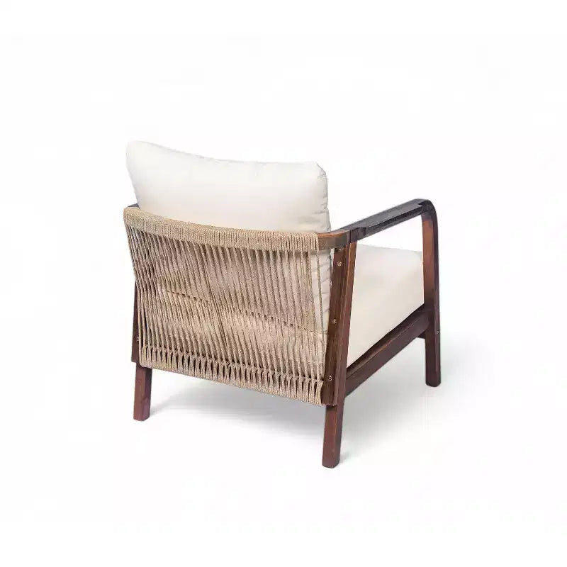 Okak 16 Fauteuil d'extérieur Bohème Chaise de Club en Acacia avec Dossier Tressé, Lot de 1/2, Fauteuil de Salon de Jardin pour Porche, Jardin, Cour Arrière, 180 kg Max