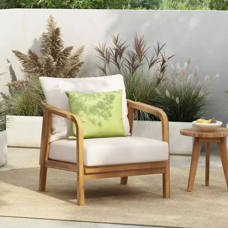 Okak 16 Boho Outdoor Accent Chair Acacia Club Chair with Woven Back,Set of 1/2,Patio Lounge Armchair for Porch,Garden,Backyard,400lbs Max